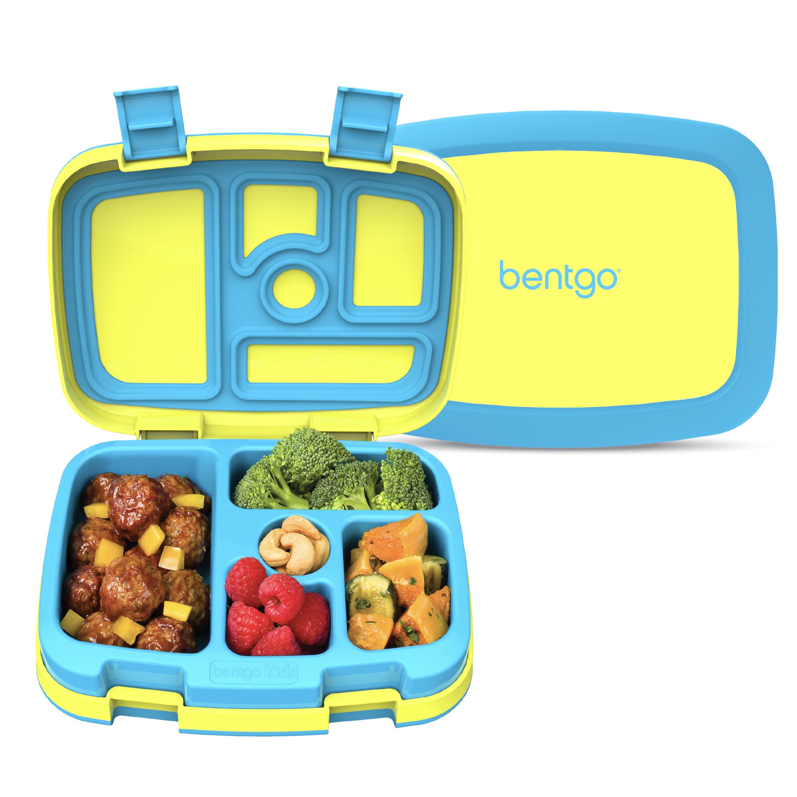 Bentgo front view showing five compartments and secure lid for organized meals