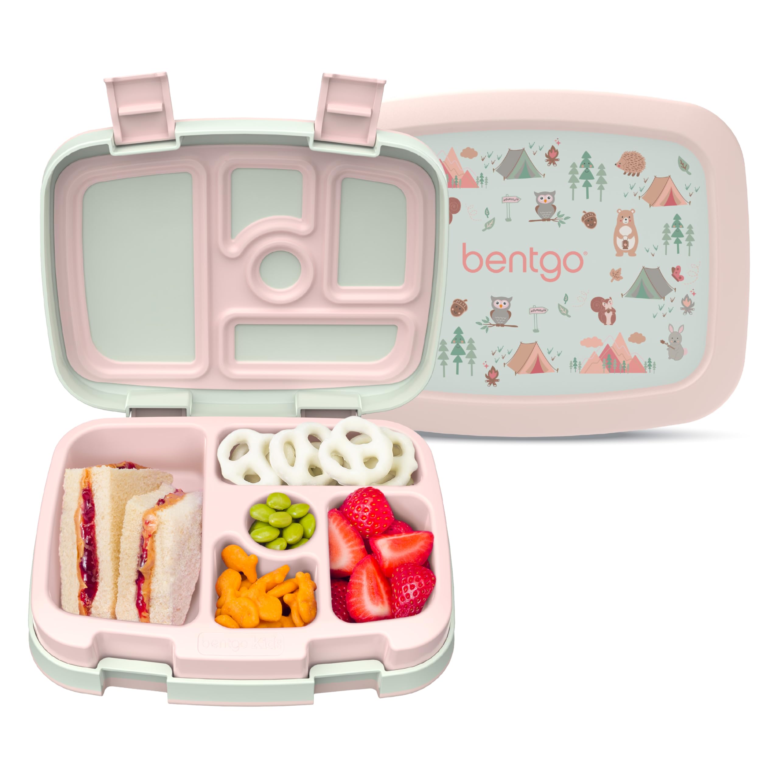 Bentgo front view of closed lunch box showing colorful print and secure design