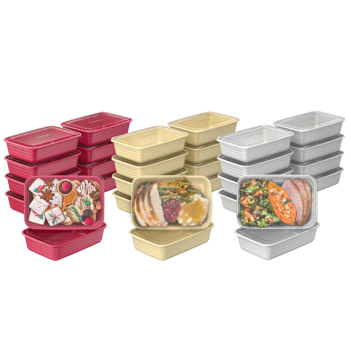 Bentgo front packaging showing 60-piece holiday set and festive appeal