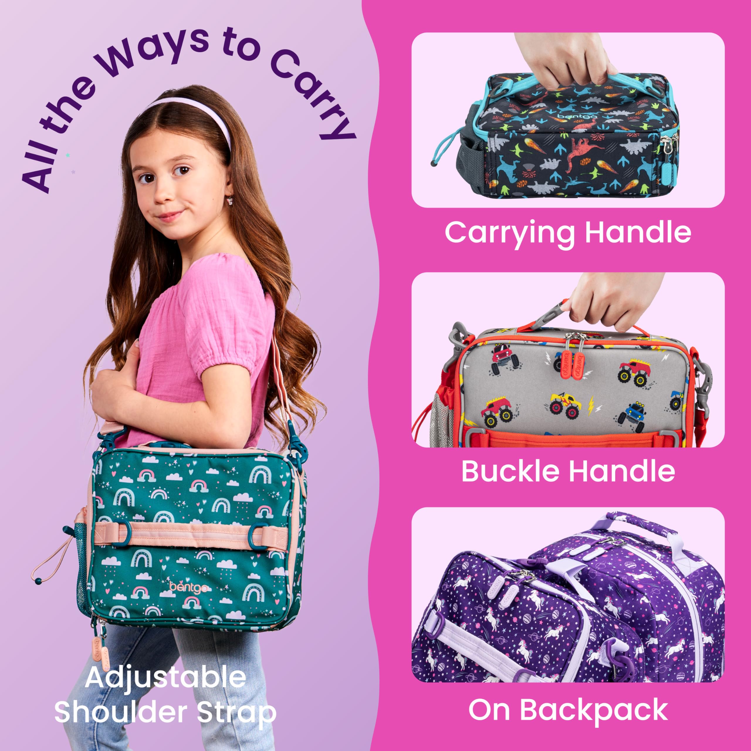 Bentgo lunch bag in use at school showing practical portability for busy kids