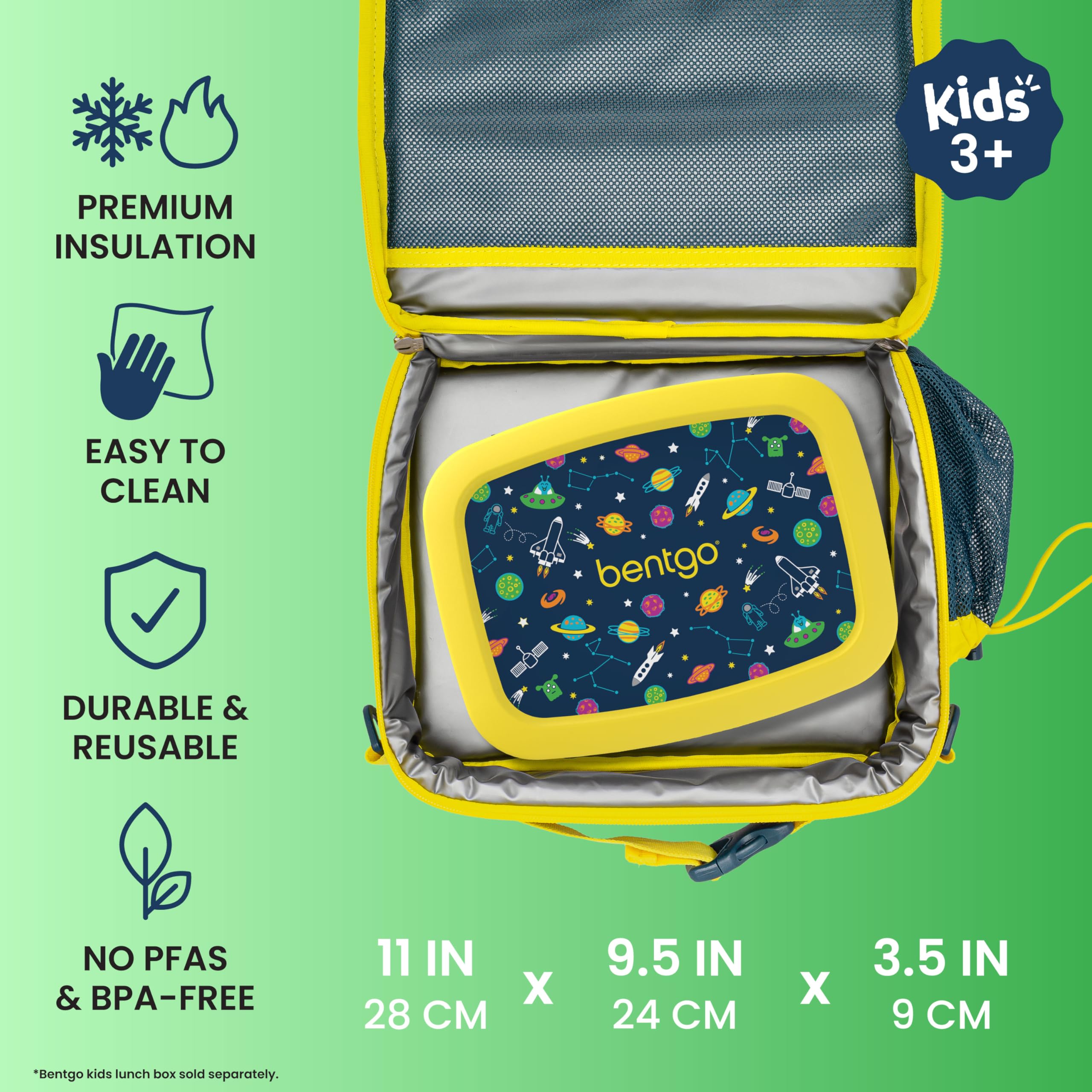 Child carrying Bentgo clipped to backpack for hands-free travel convenience