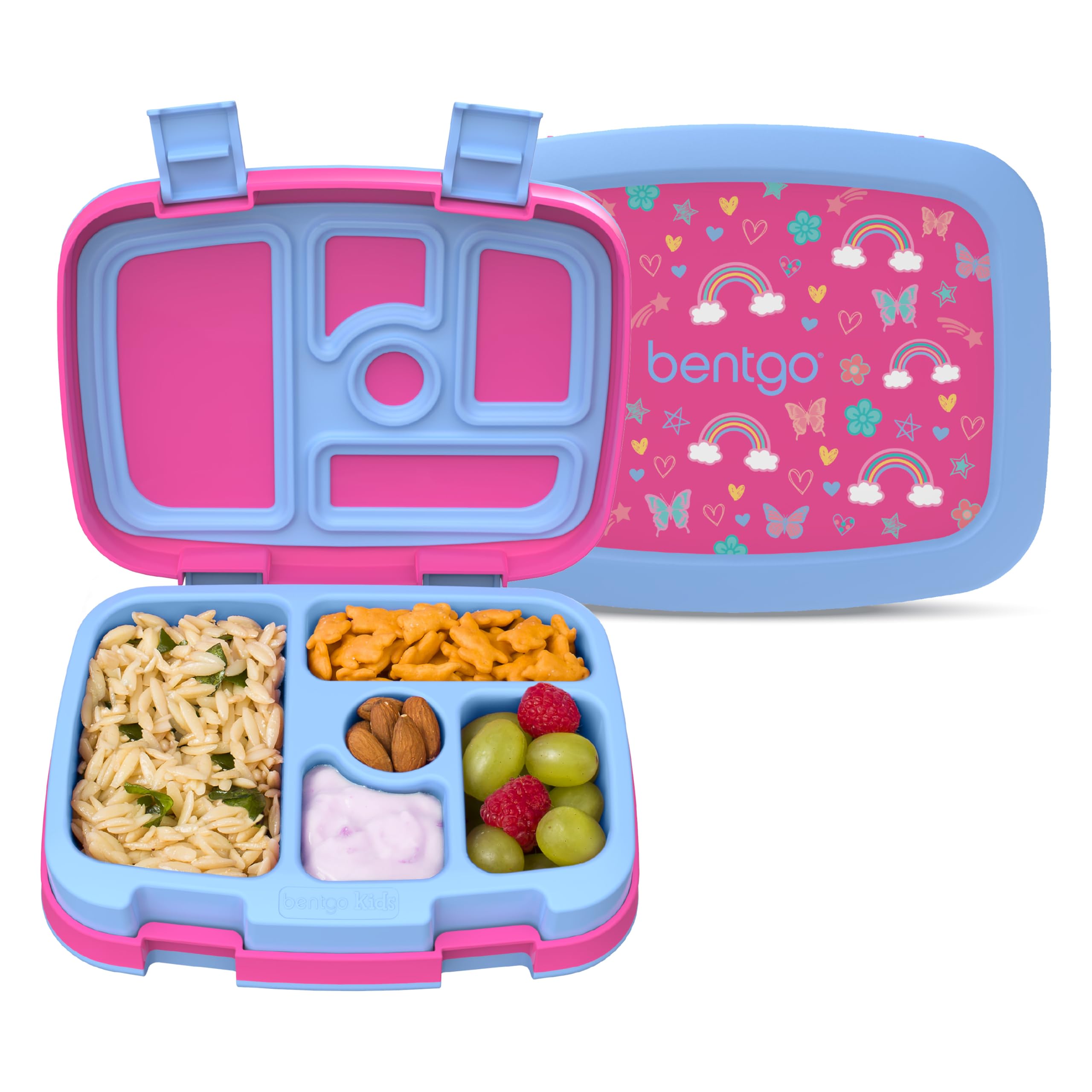 Bentgo front packaging showing five compartments and kid-friendly design benefits