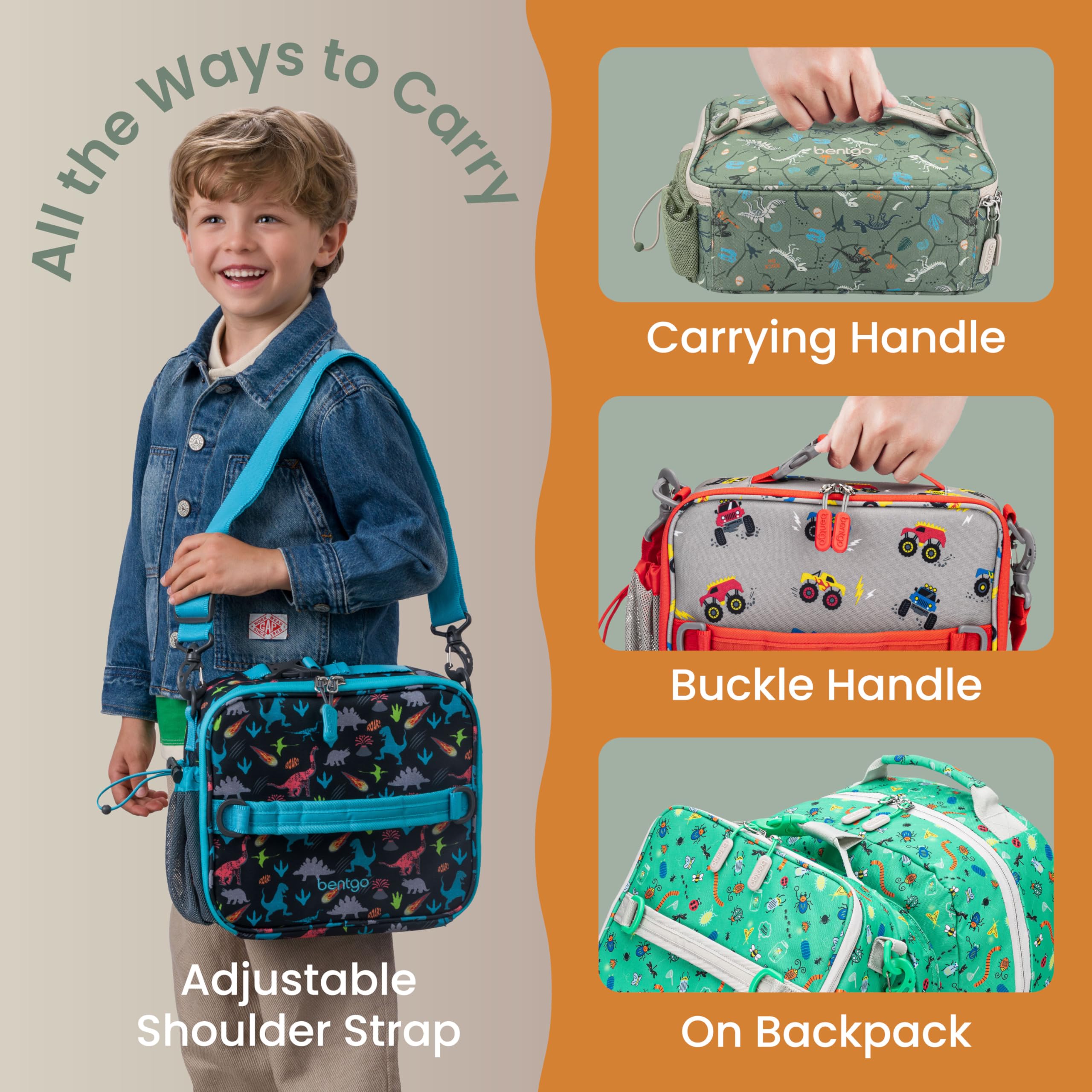Bentgo next to matching lunch box and bottle showing coordinated meal set