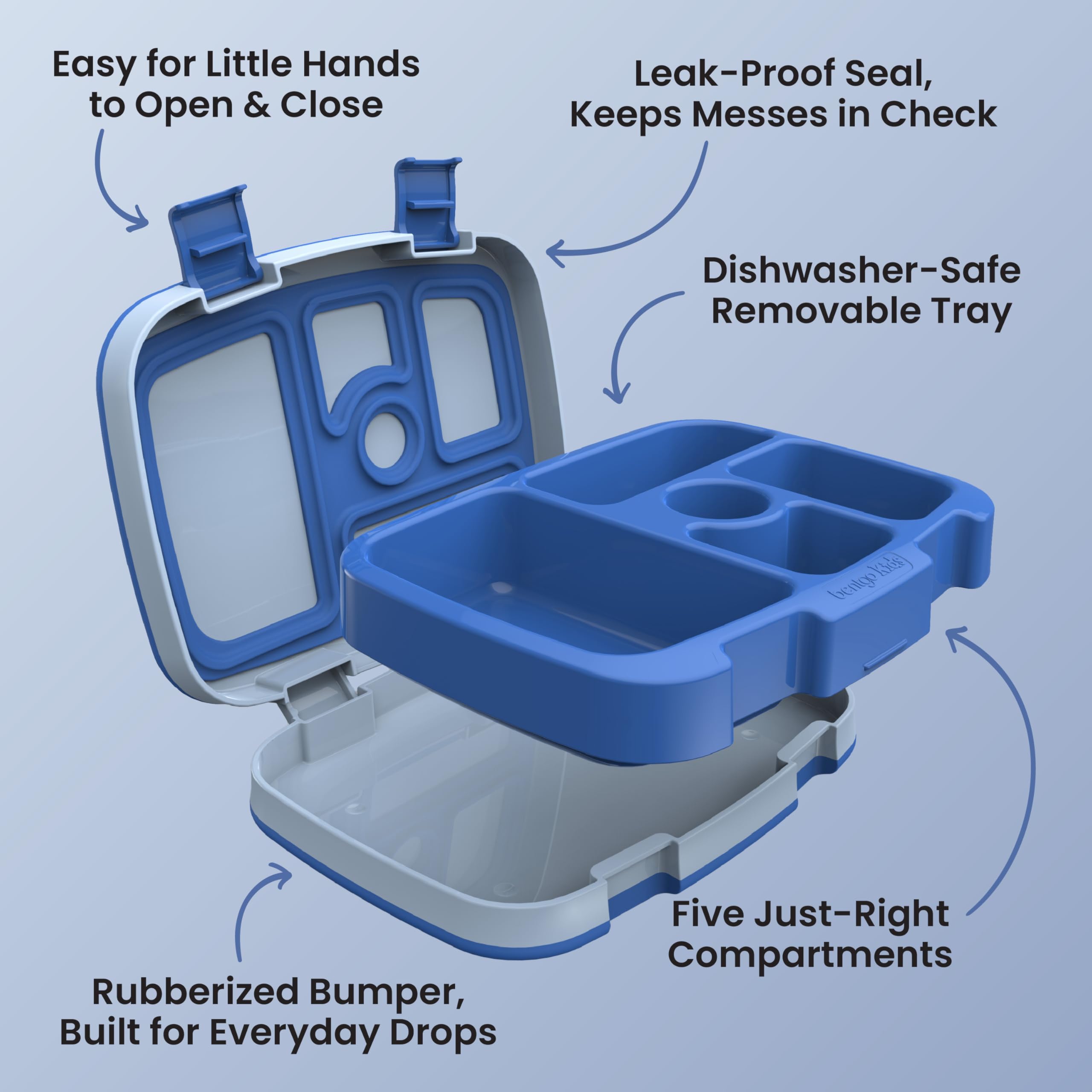 Bentgo beside a water bottle illustrating size and backpack-fit convenience