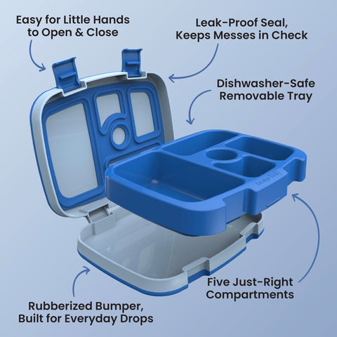 Bentgo beside a water bottle illustrating size and backpack-fit convenience