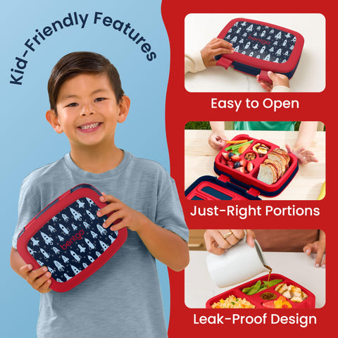 Bentgo Kids side profile inside backpack demonstrating convenient fit