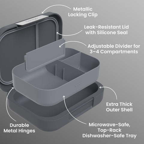 Bentgo lid seal detail showing silicone gasket and metal clip benefit: leak resistance