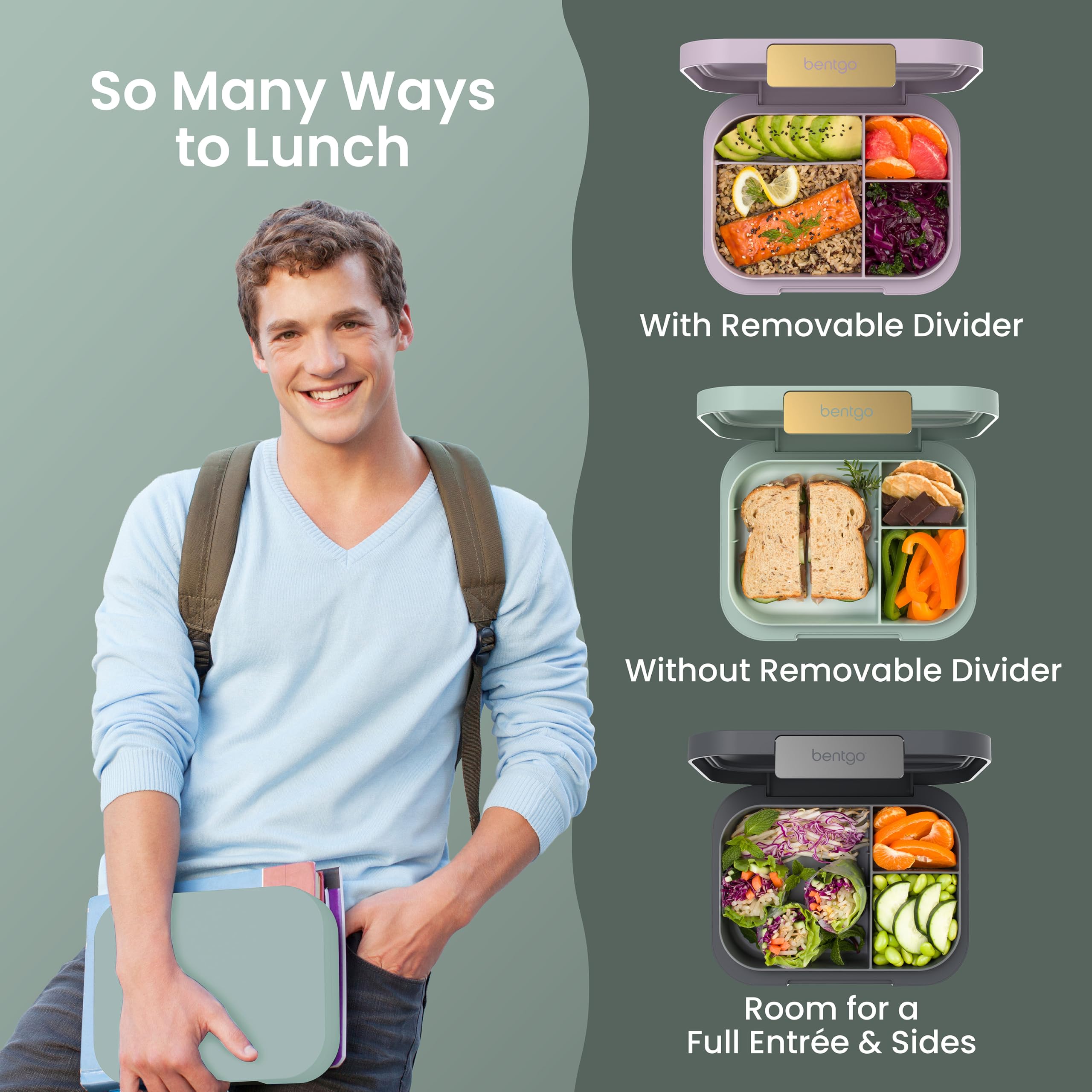 Bentgo removable divider detail demonstrating adjustable compartment benefit