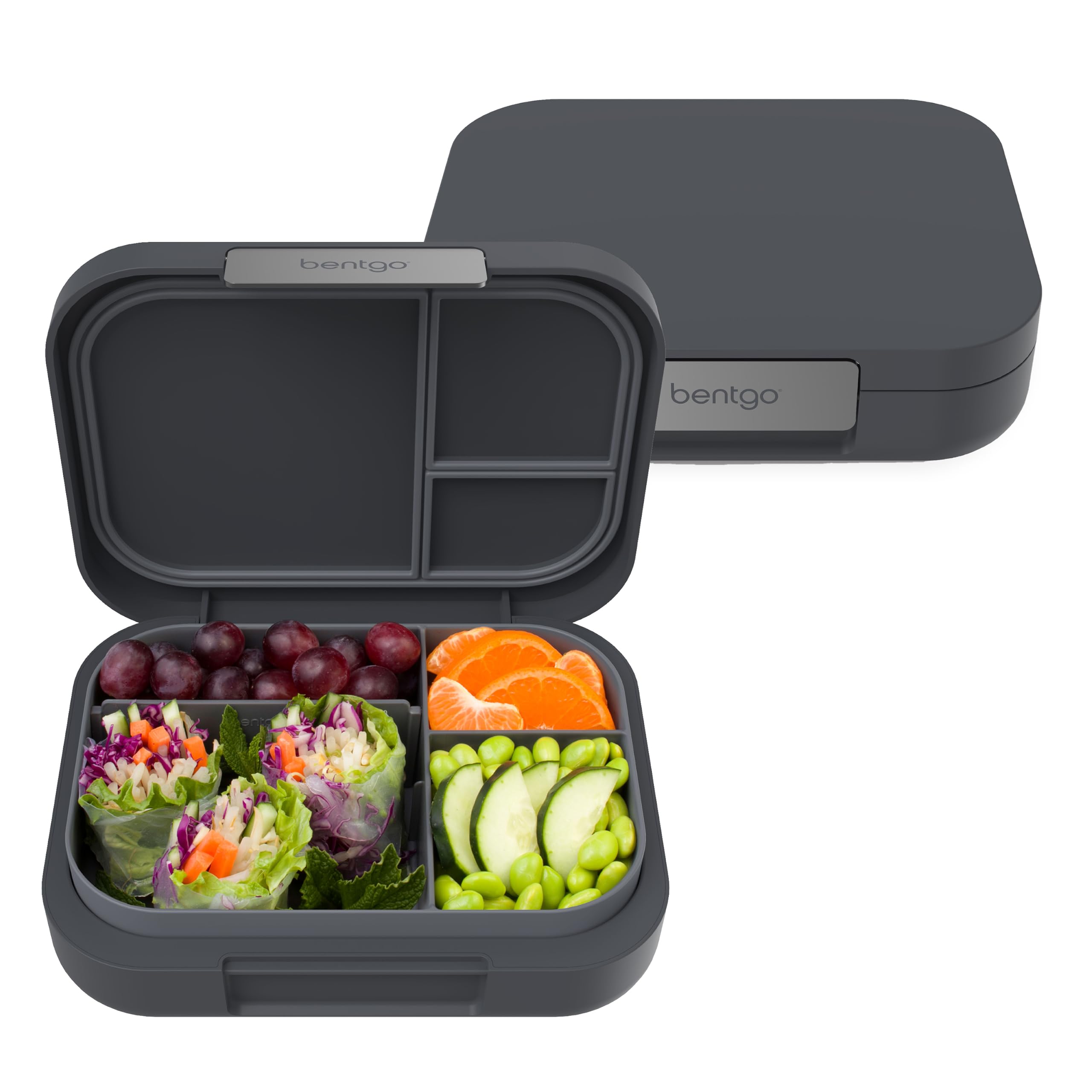 Bentgo front view showing sleek two-tone design and secure latch benefit: stylish durability