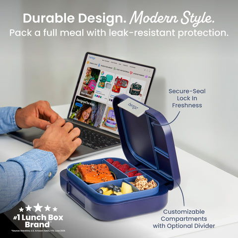 Bentgo modern open top view with removable tray showcasing flexible meal layout