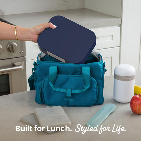 Bentgo modern inside a backpack to show scale and commuter-friendly portability
