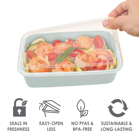 Bentgo stacked lids and trays to show compact storage benefit