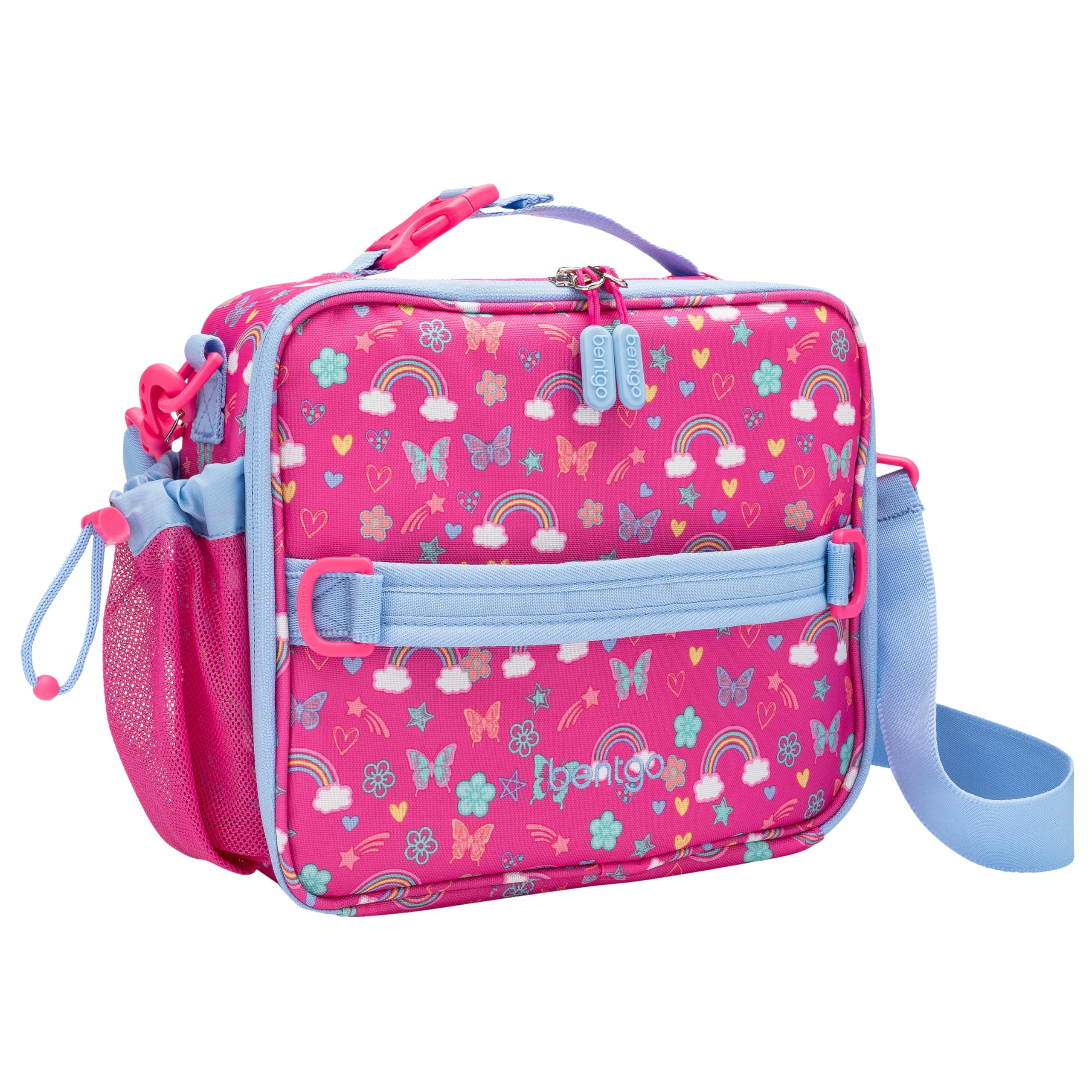 Bentgo front view showing colorful print and secure zipper, durable and attractive
