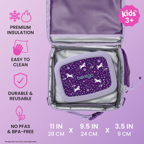 Bentgo side pocket detail showing storage that keeps ice packs and snacks organized