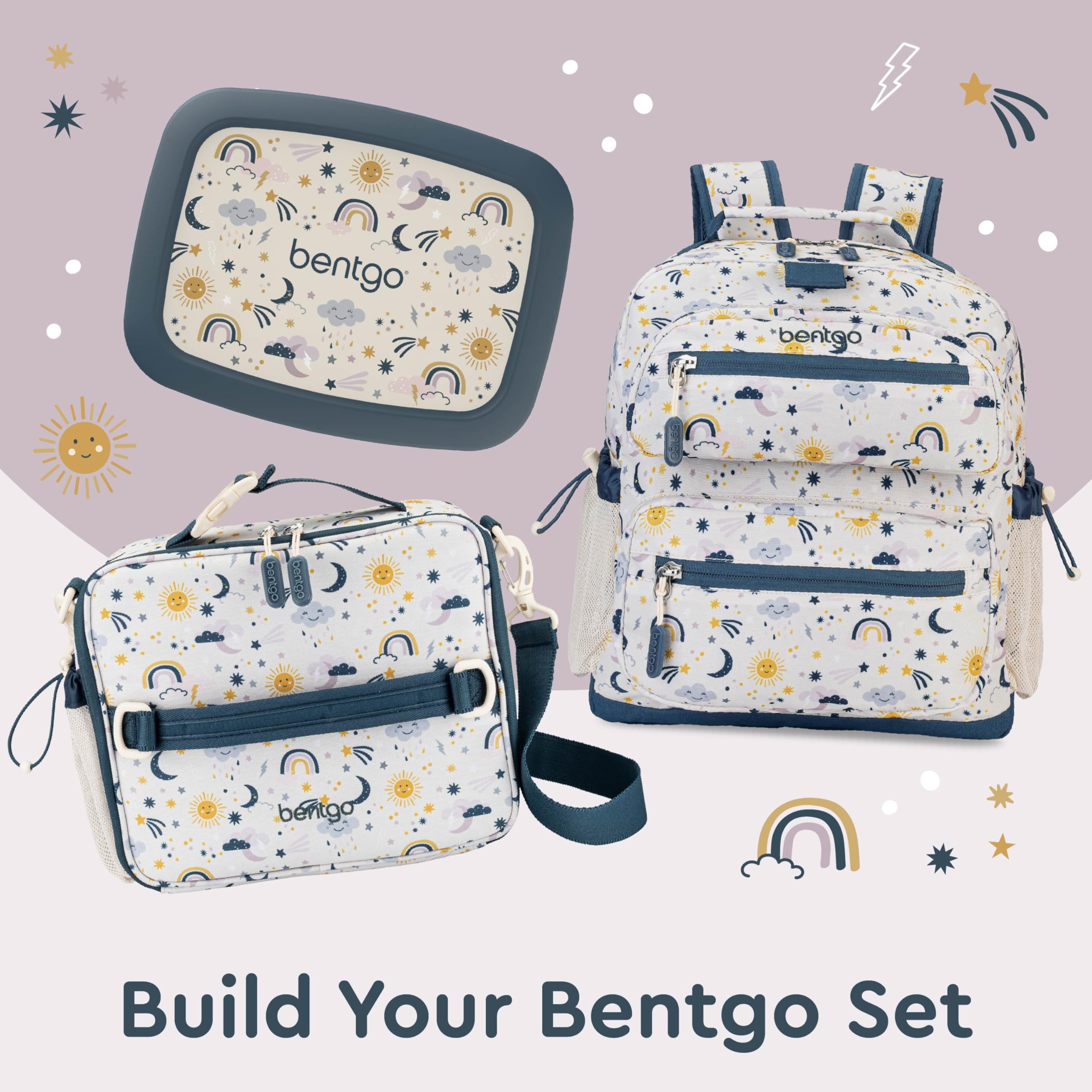 Bentgo next to a child’s backpack to show size and capacity for a lunchbox