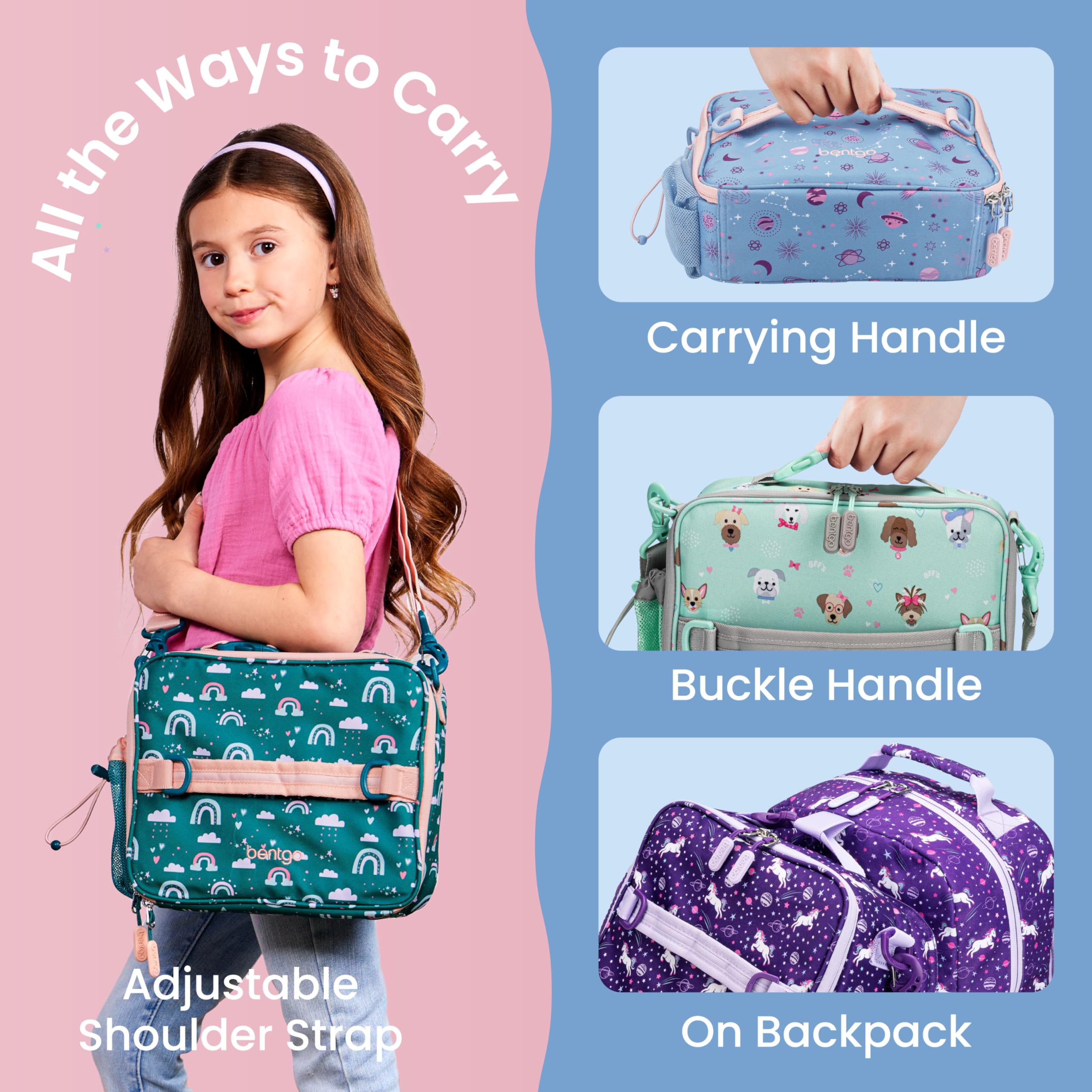 Bentgo adjustable strap and top handle highlighting comfortable carry options