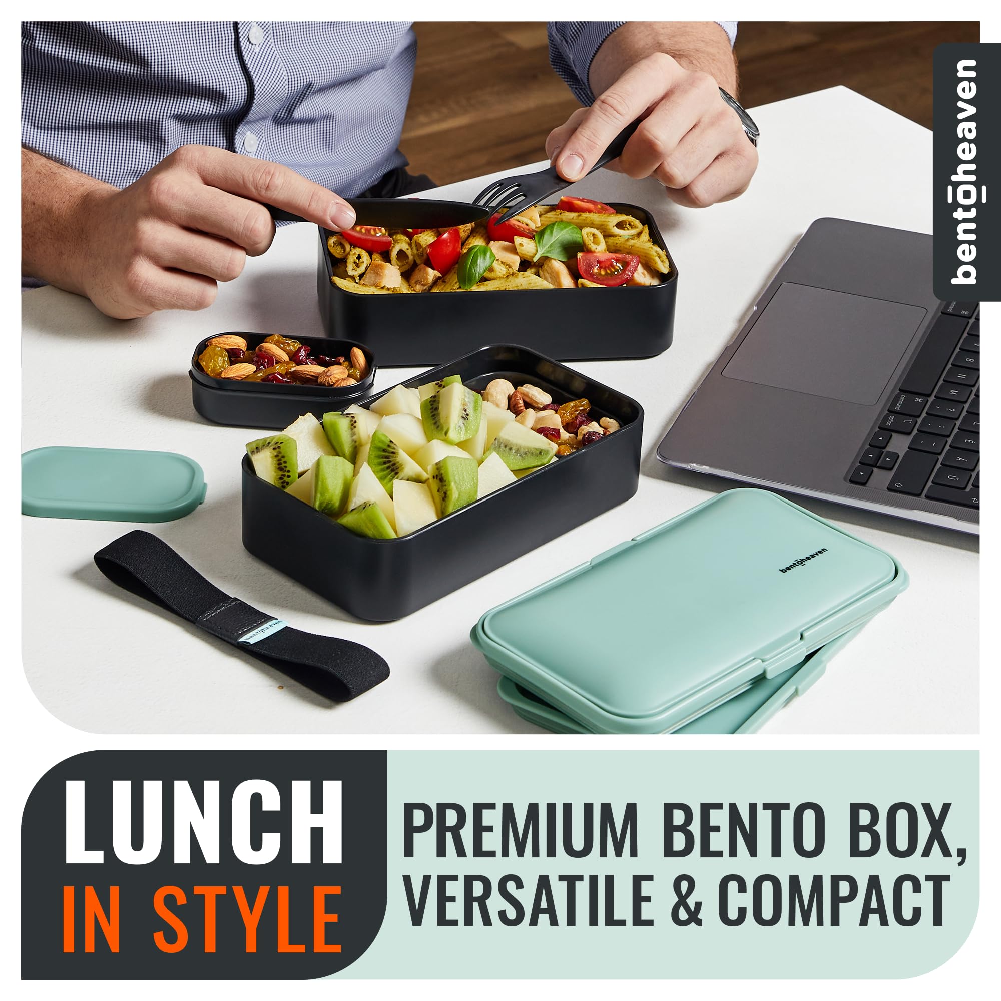Bentoheaven wood-grain lid close-up showing stylish desk-friendly finish
