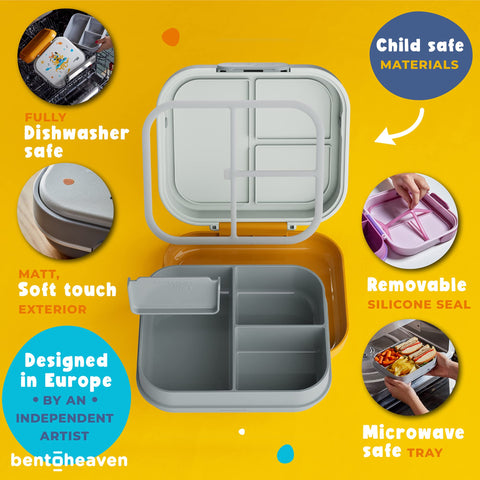 Bentoheaven next to a child’s hand for scale, showing kid-friendly compact size benefit