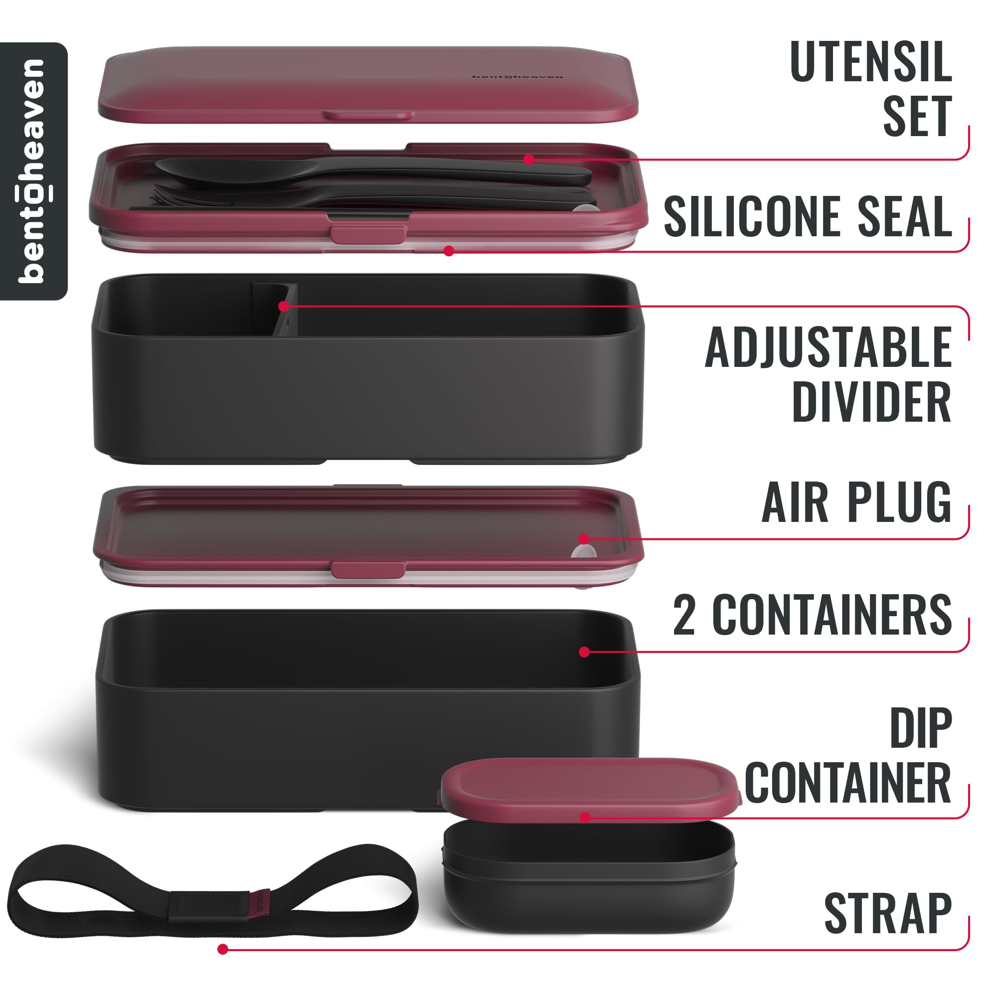 Bentoheaven reusable utensil set and sealing strap included for ready-to-go lunches