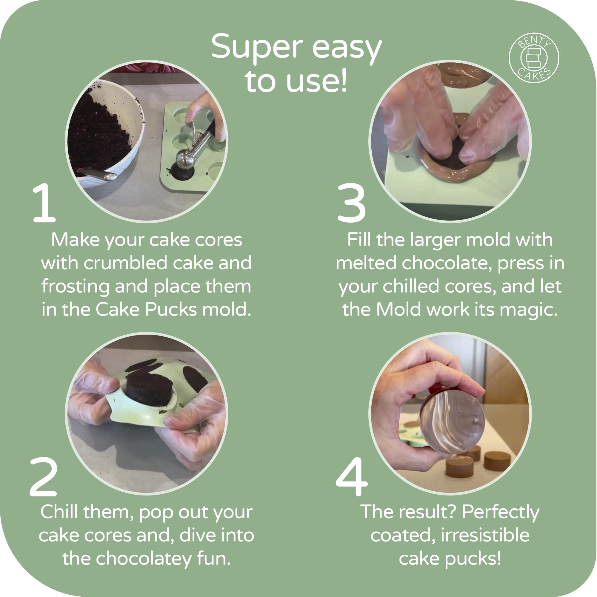 Benty Cakes mold held in hand to show compact size and easy storage