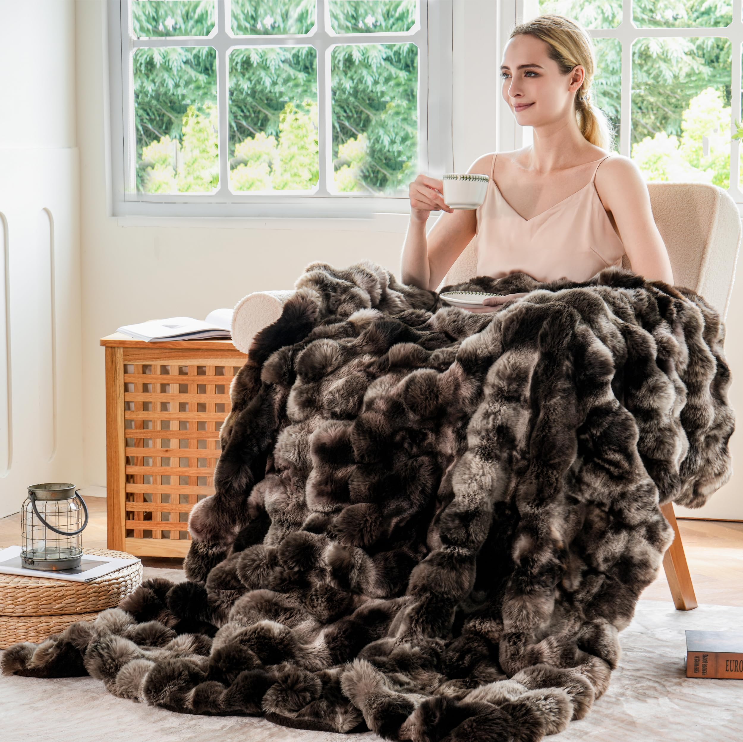 BENVWE draped over sofa in living room adding warmth and stylish layering