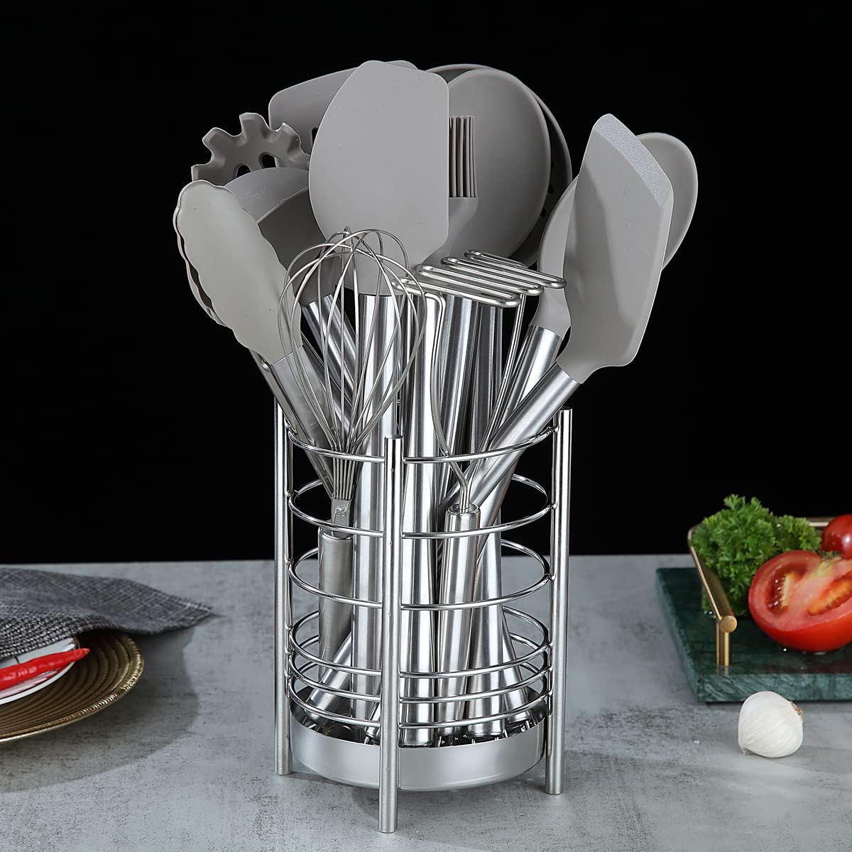Close-up of Berglander silicone utensil heads showing non-stick safe texture