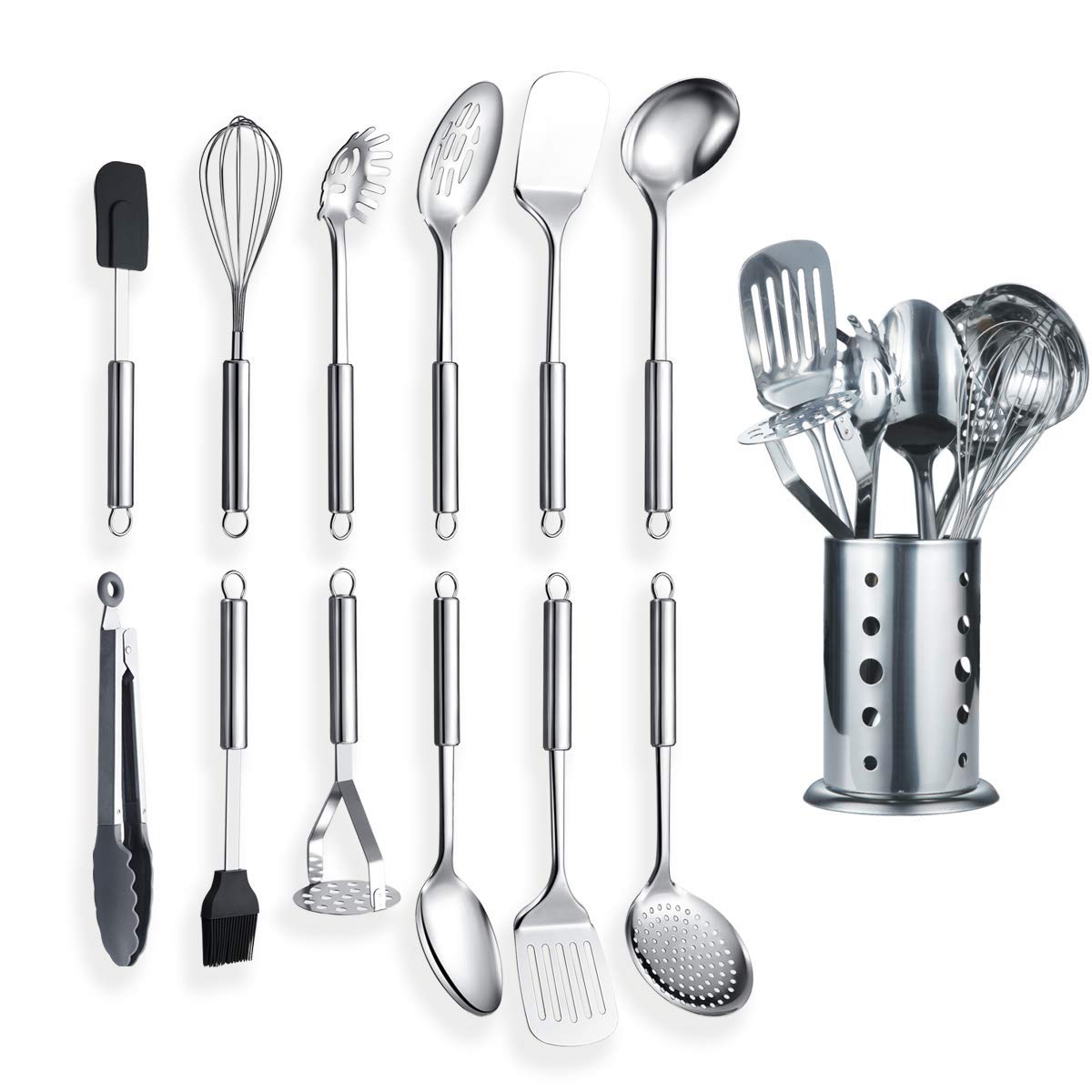 Berglander front view of full utensil set with holder, organized and display-ready