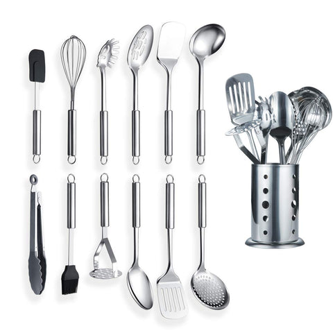 Berglander front view of full utensil set with holder, organized and display-ready