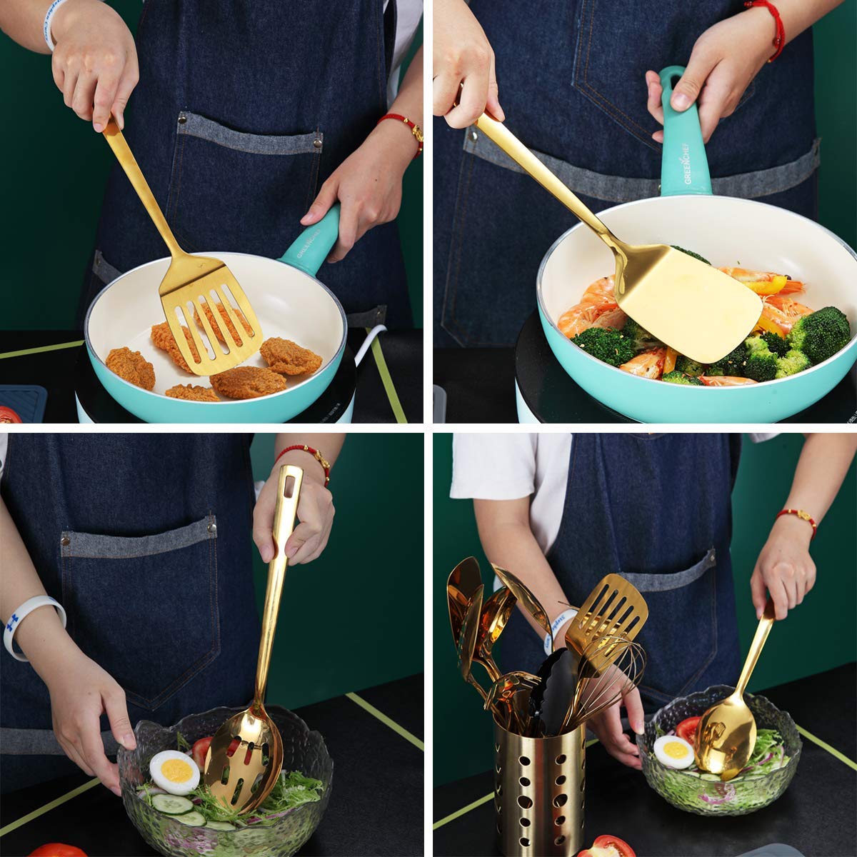 Berglander utensils stirring a saucepan showing heat resistance and practical use