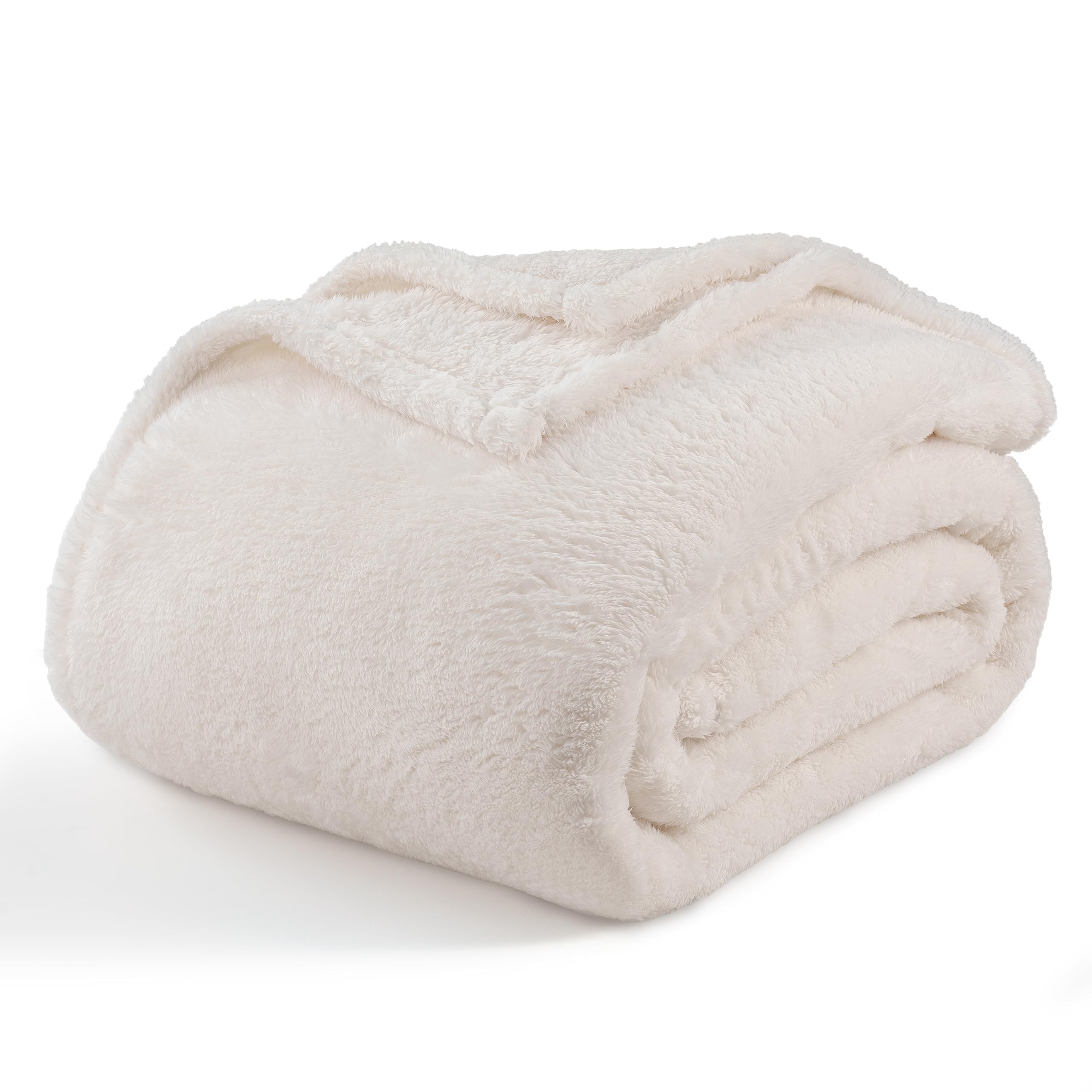 Berkshire Blanket front folded view shows plush cream comfort