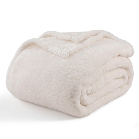 Berkshire Blanket front folded view shows plush cream comfort