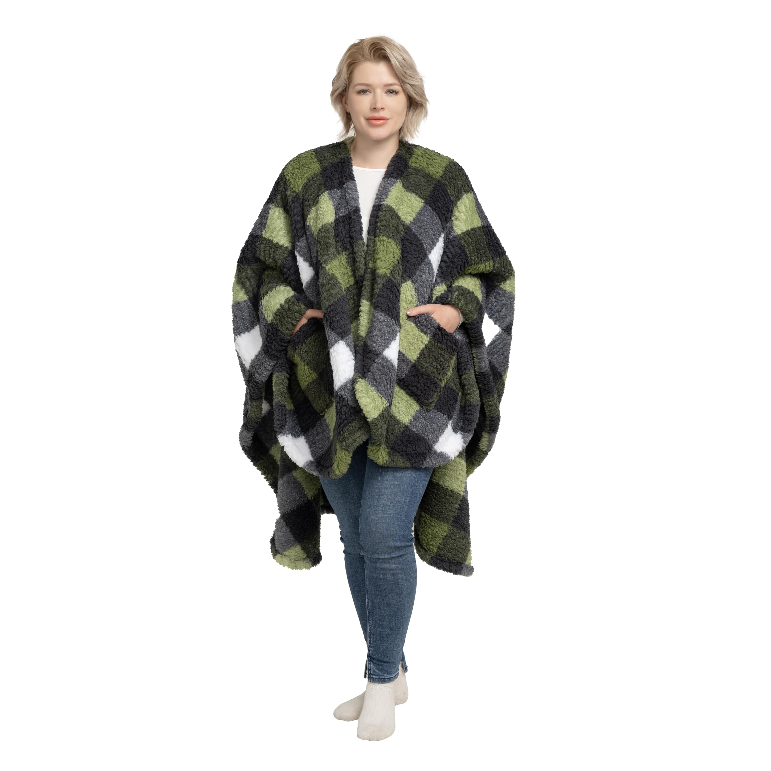 Berkshire Blanket front view showing buffalo plaid and cozy wrap benefit