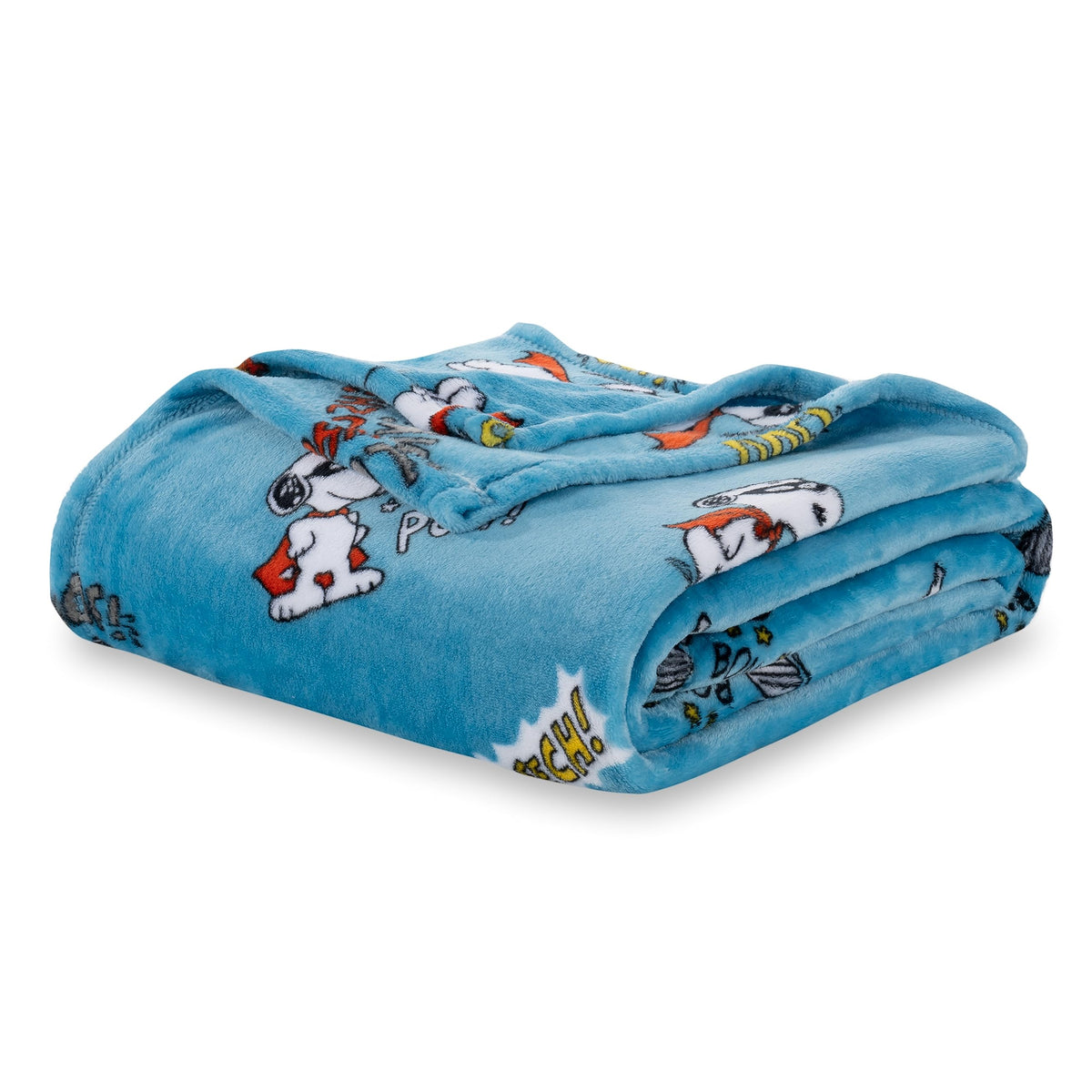 Berkshire Blanket front view showing Snoopy design and mask motif for playful decor