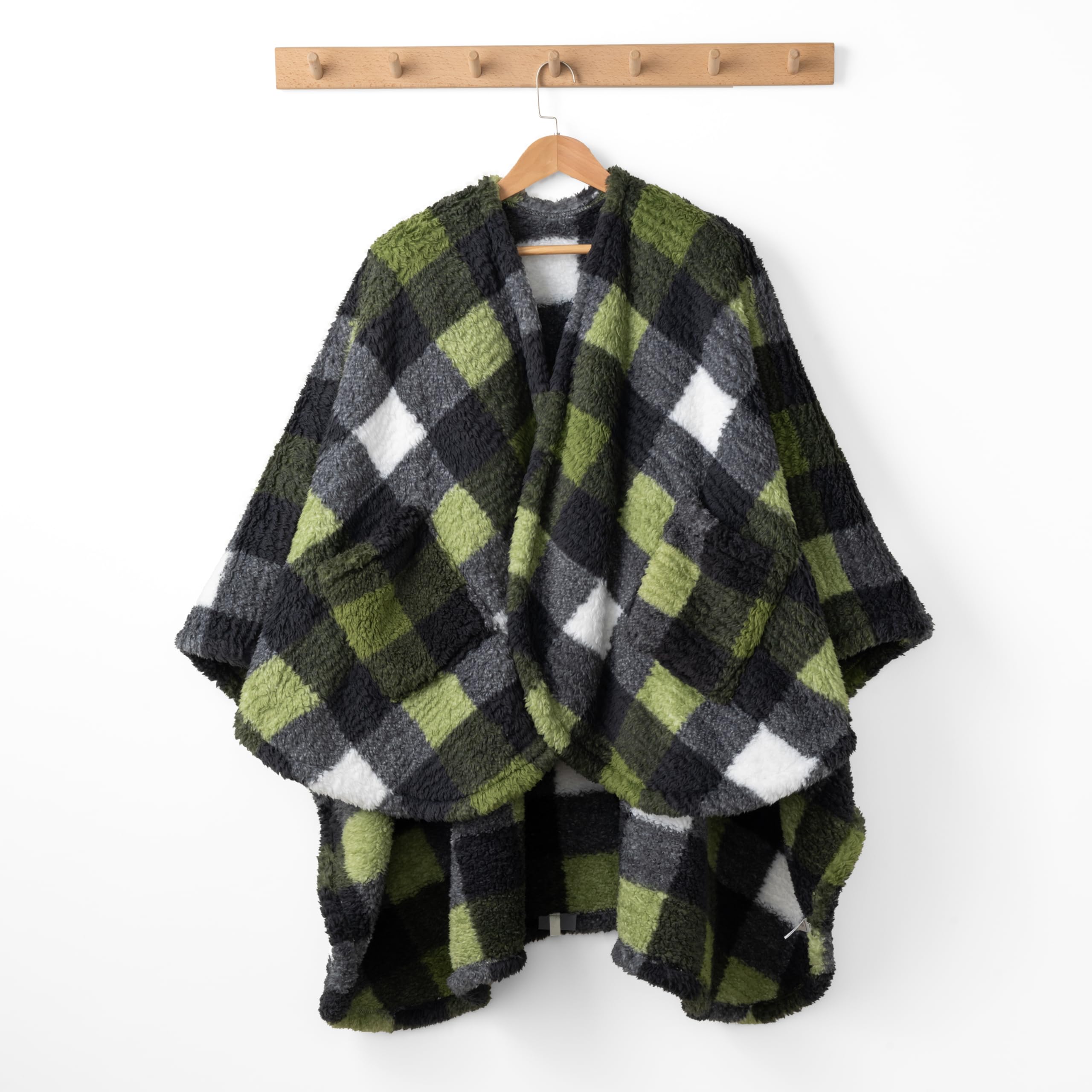 Berkshire Blanket pocket detail with hands keeping warm and carrying small items