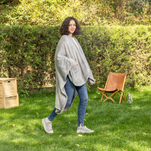 Berkshire Blanket back drape highlighting full coverage and cozy silhouette