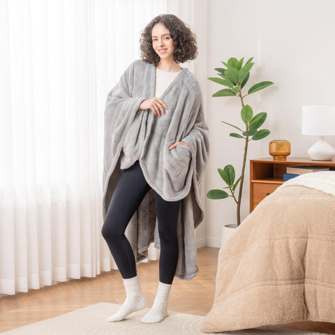Berkshire Blanket worn standing walking showing mobility and hands-free warmth