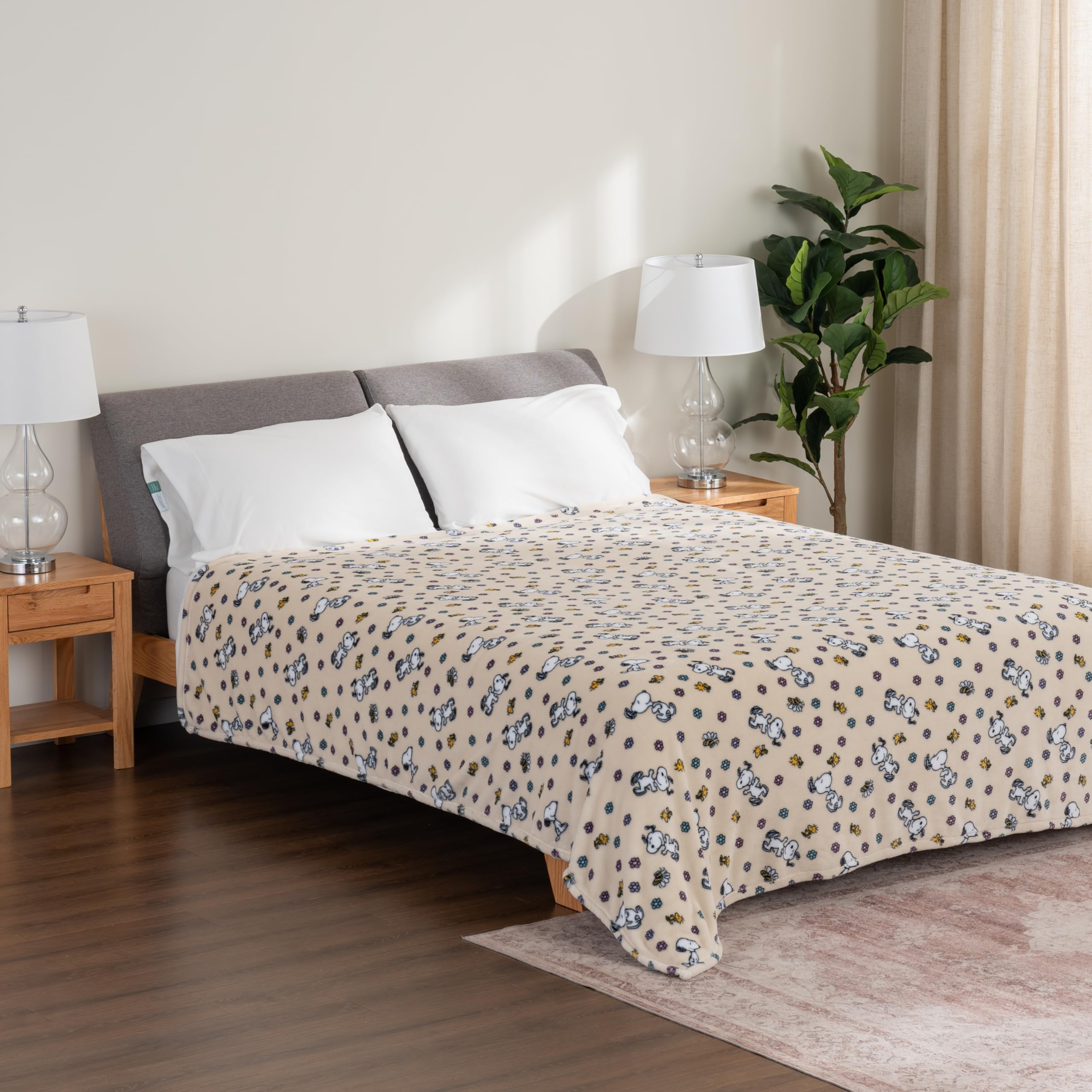 Berkshire Blanket Snoopy spread on twin bed for full-coverage comfort