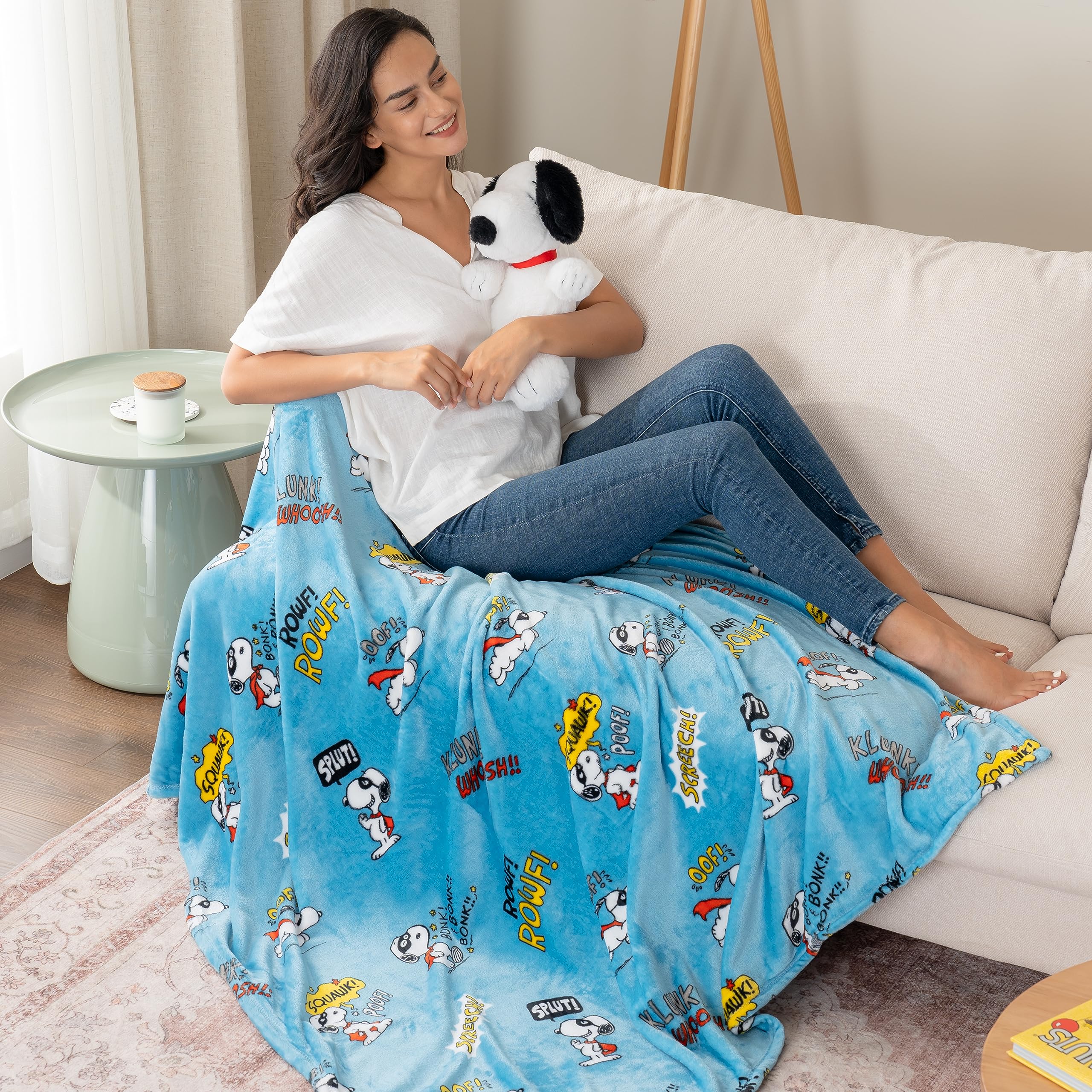 Berkshire Blanket detailed Snoopy print showing clear colors and licensed artwork
