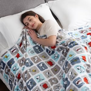 Berkshire Blanket Snoopy full spread on bed illustrating full 60x90 coverage