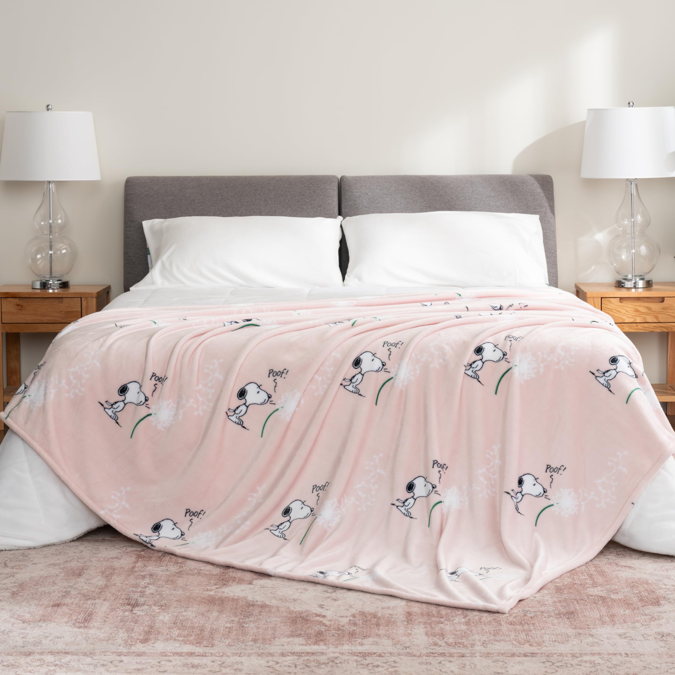 Berkshire Blanket styled on bed with Snoopy print adding playful bedroom comfort