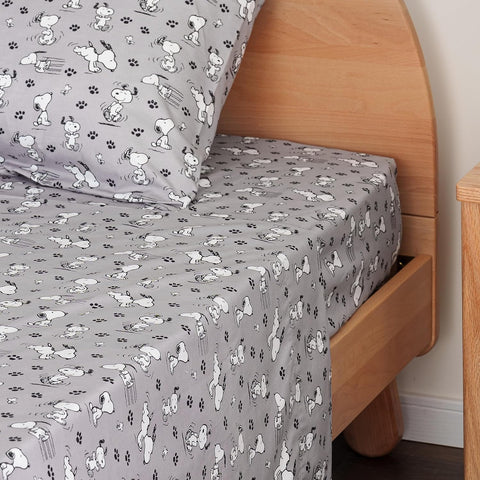 Berkshire Peanuts flat sheet folded with visible print and generous size