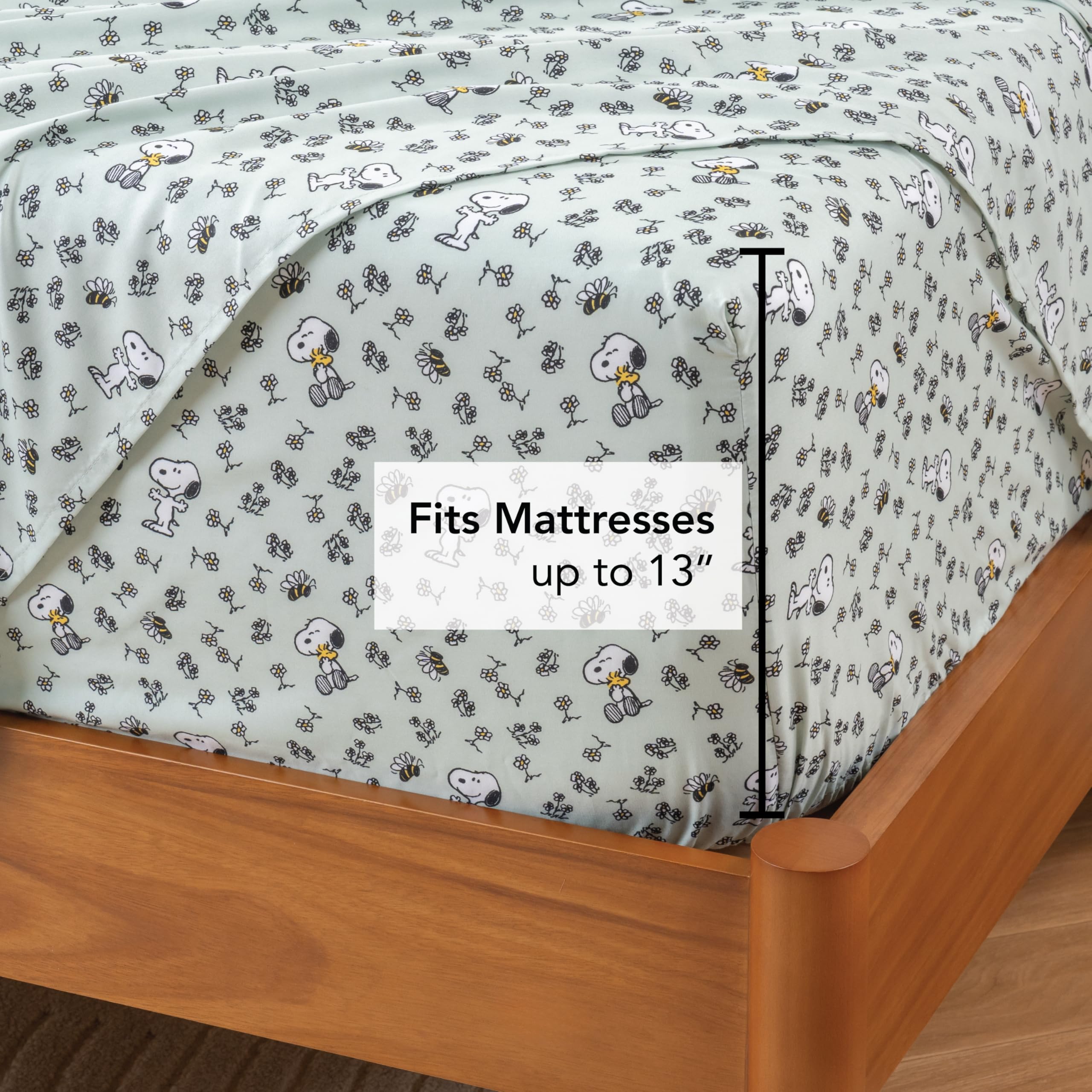 Berkshire Peanuts pillowcase close-up showing stitching and soft feel for sleep comfort