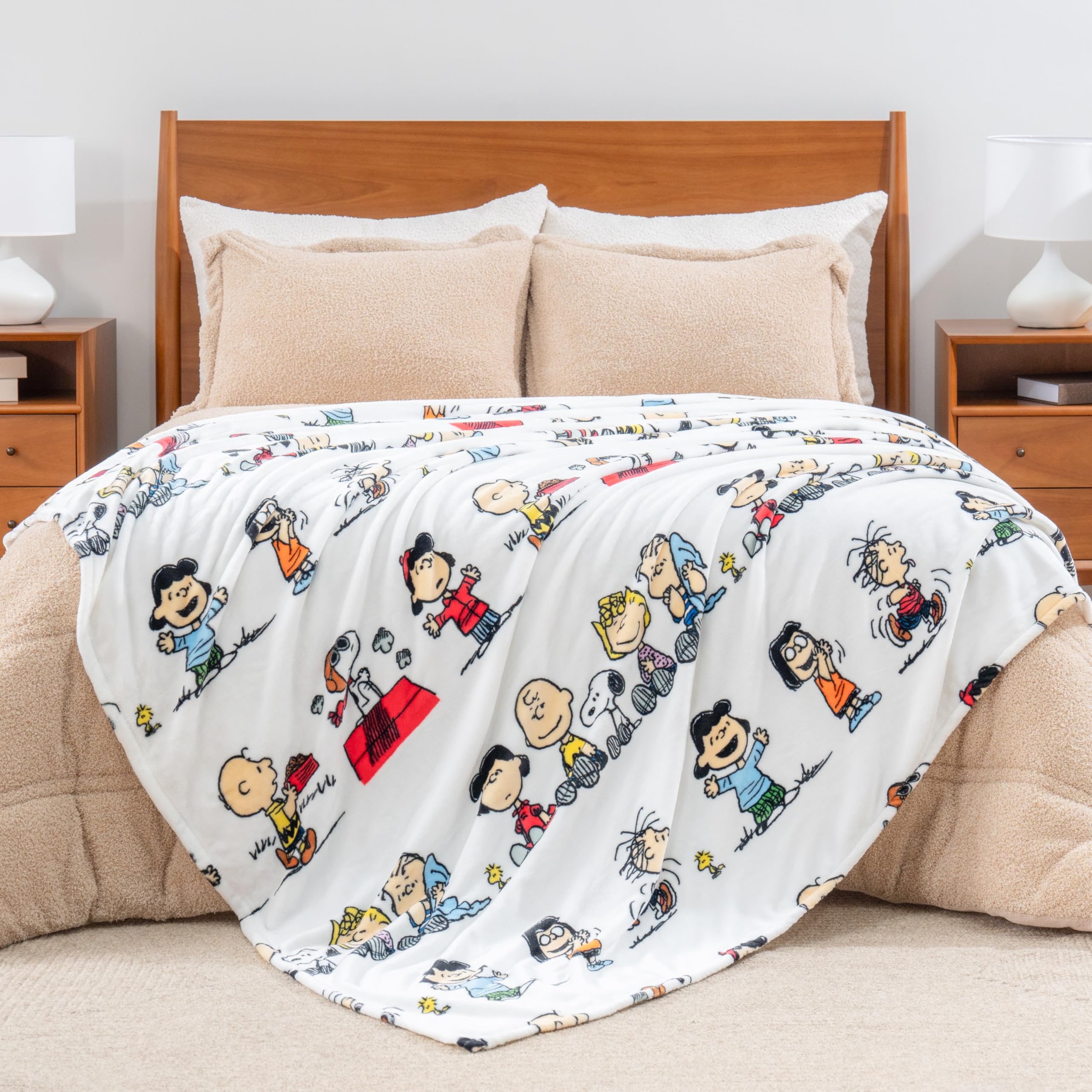 Berkshire Blanket Snoopy full lay-flat view showing generous 60 by 90 size