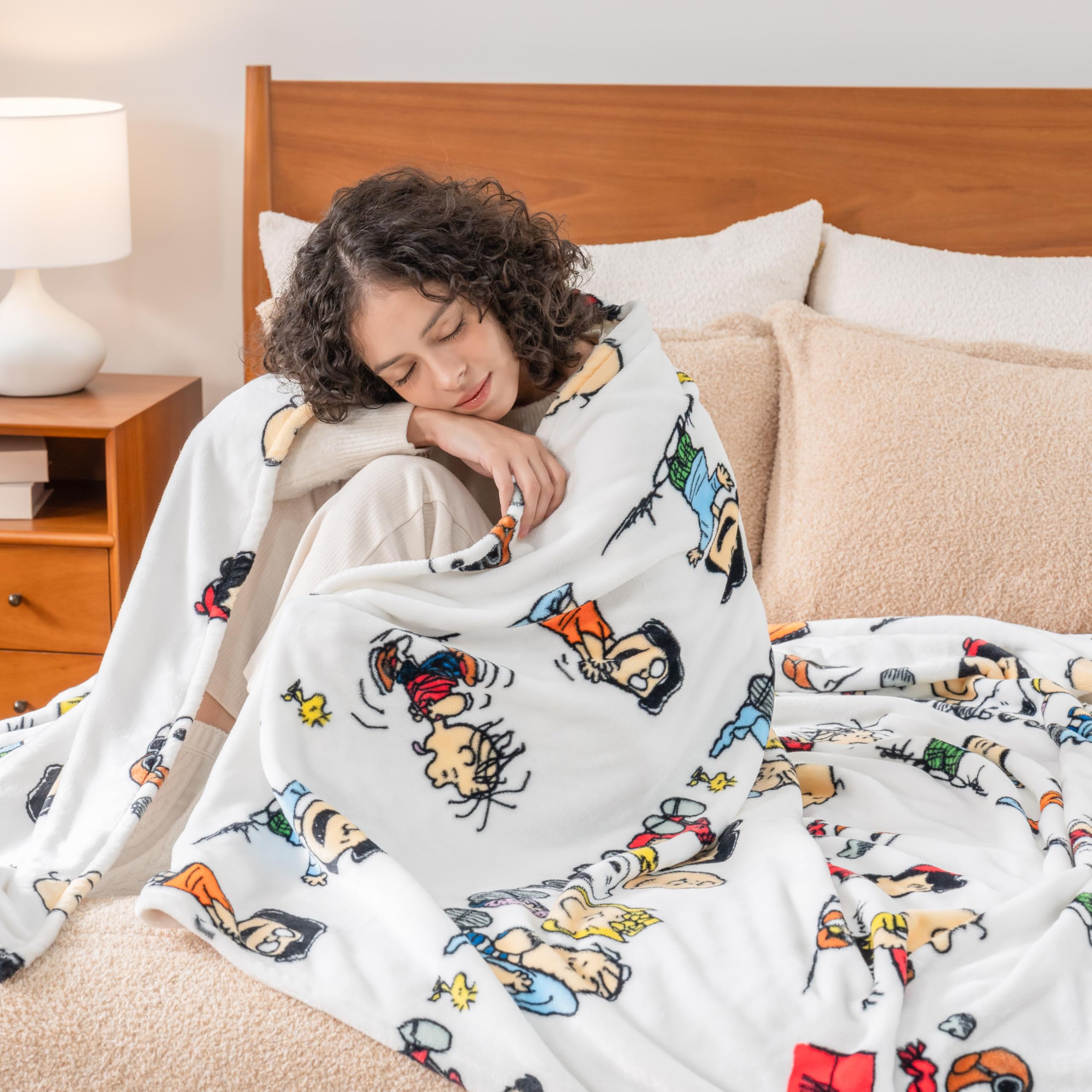 Berkshire Blanket striped Peanuts pattern detail highlighting vibrant, durable design