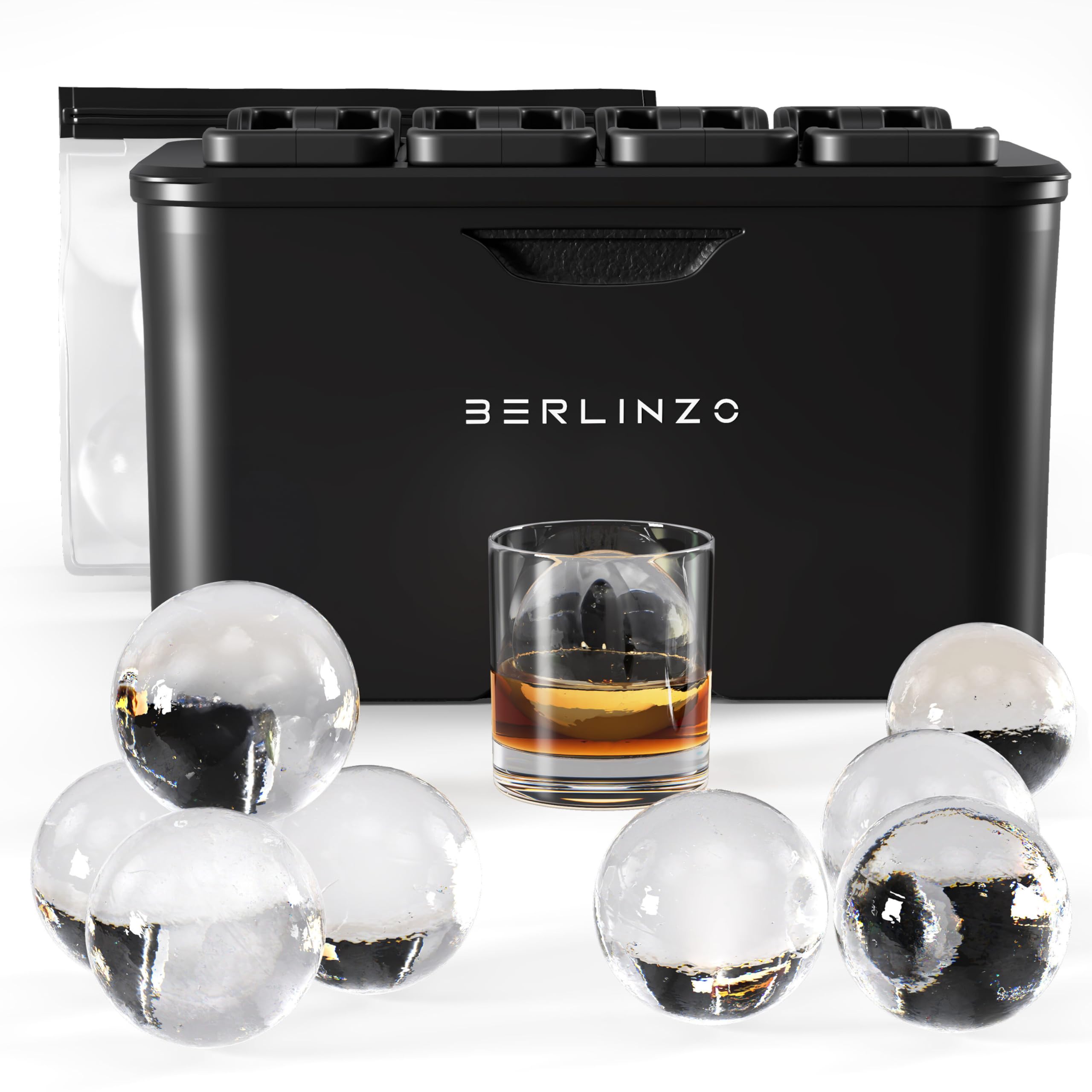 BERLINZO front packaging showing clear ice ball mold and benefits