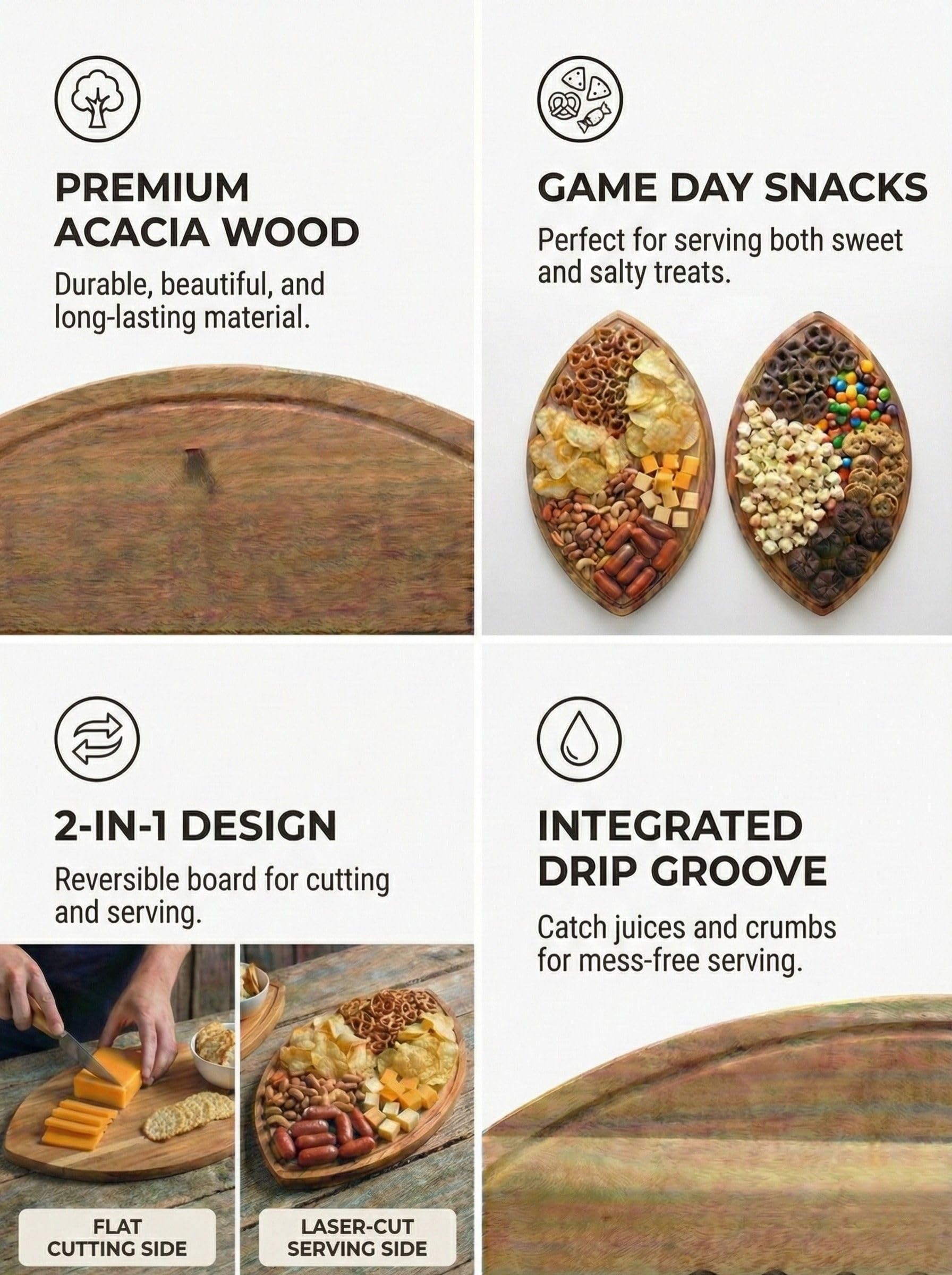 BERRY GOOD LUNCH close-up of acacia grain highlights durable natural beauty