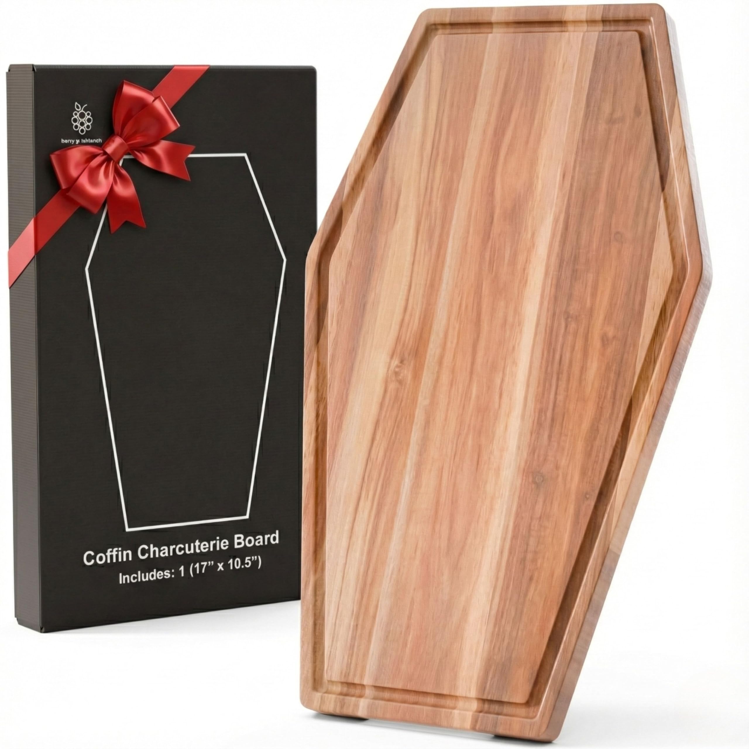 BERRY GOOD LUNCH coffin board front view showing gothic shape and elegant serving
