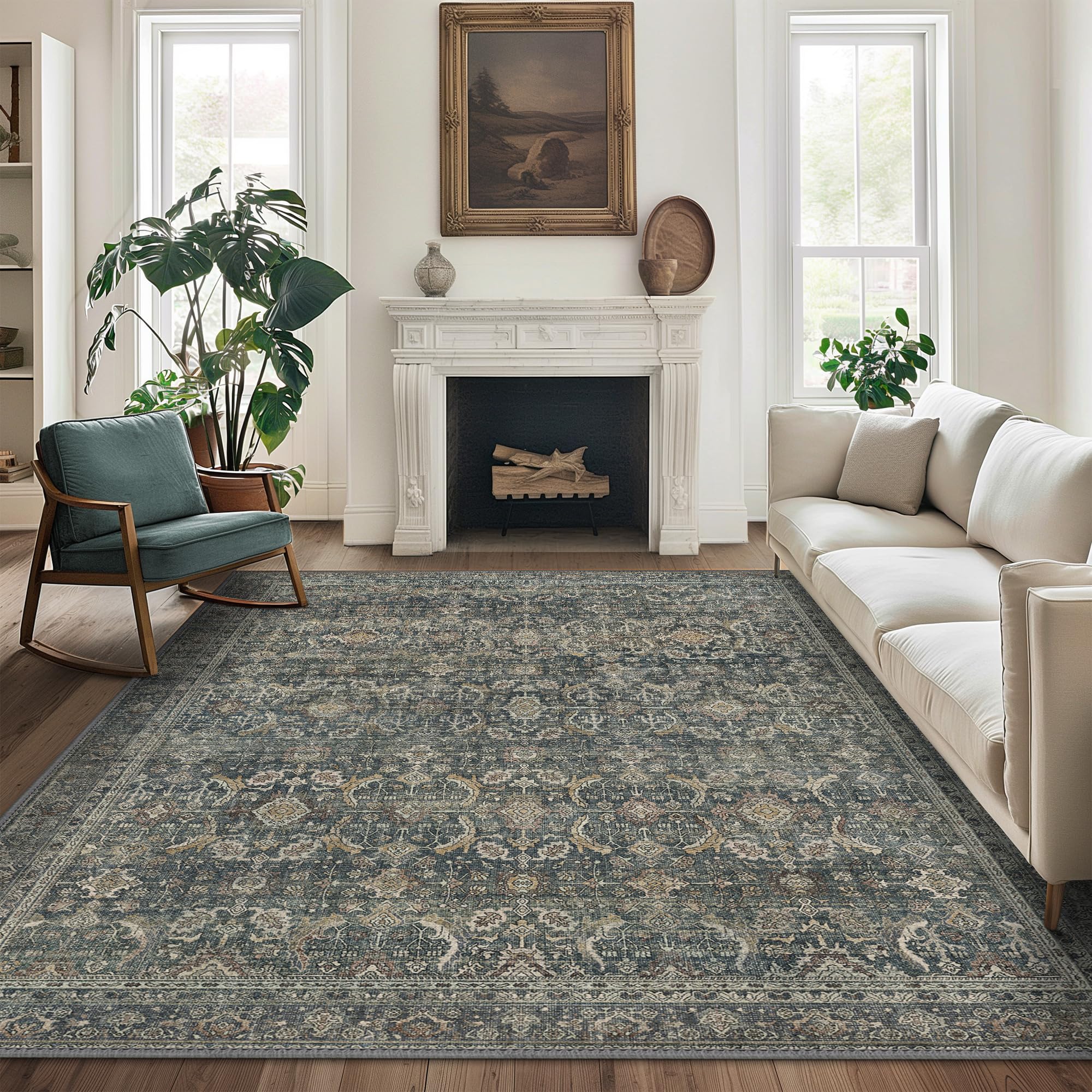 BESBLEE front view of 8x10 rug showing vintage boho pattern and cozy appeal