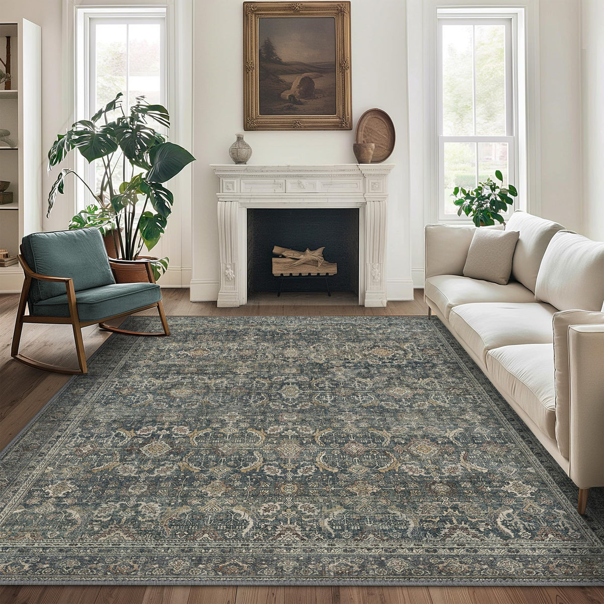 BESBLEE front view of 8x10 rug showing vintage boho pattern and cozy appeal