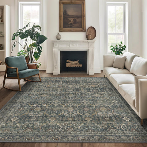 BESBLEE front view of 8x10 rug showing vintage boho pattern and cozy appeal